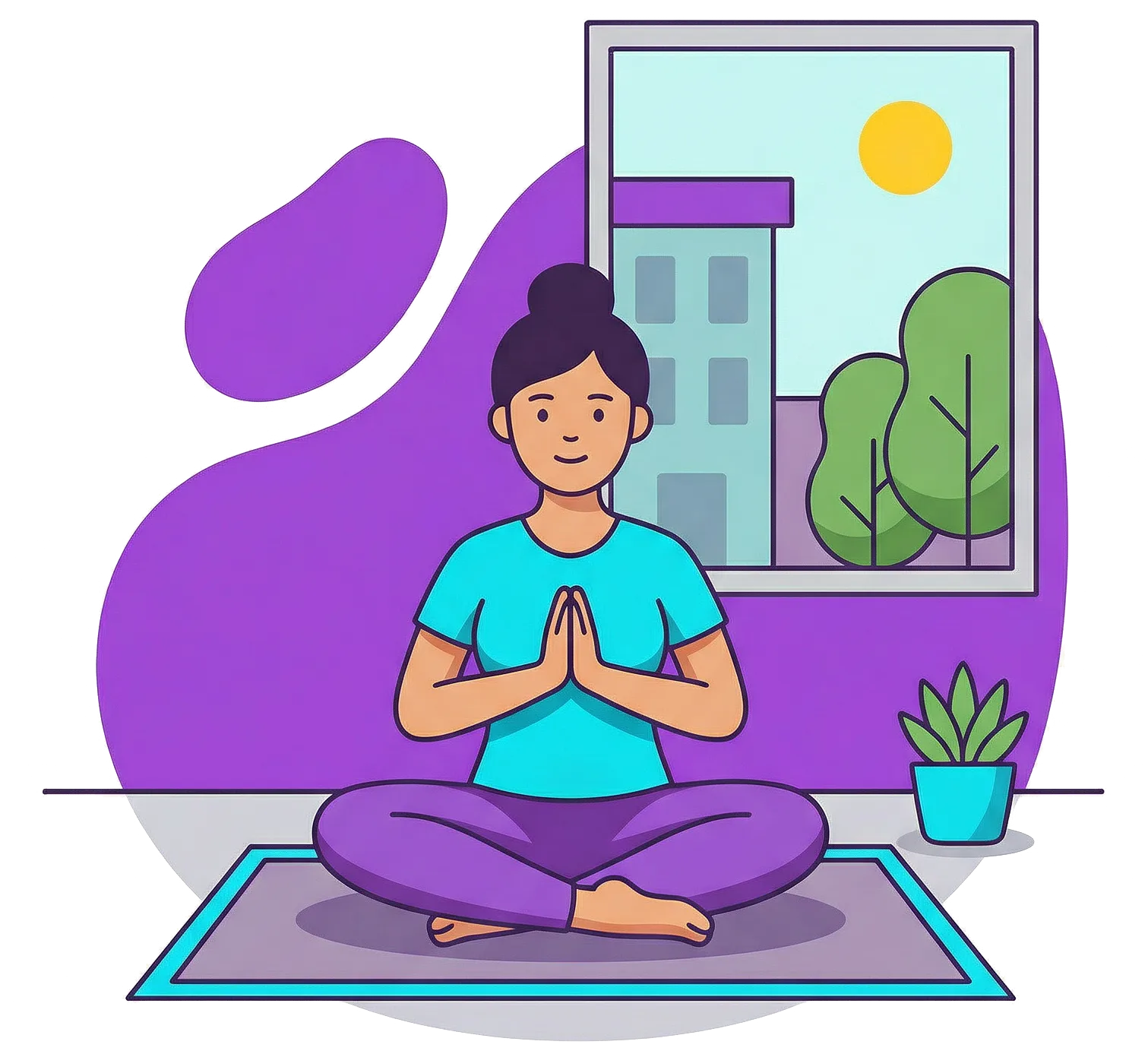 Illustration of a woman practicing yoga on a mat indoors, suggesting ways to exercise indoors on high ozone days